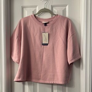Universal Thread Pink Cropped Boxy Short Sleeve Sweatshirt